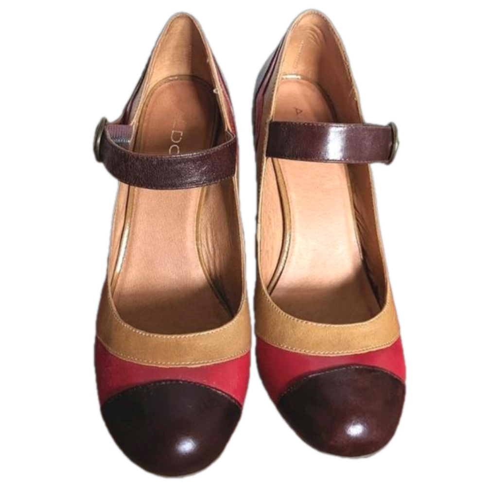 𝅺ALDO Brown Multi Block Heel Mary Janes Leather 40